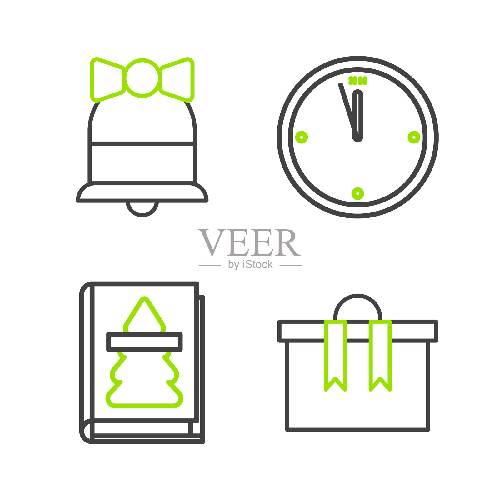 集行礼盒圣诞书钟和快乐图标素材