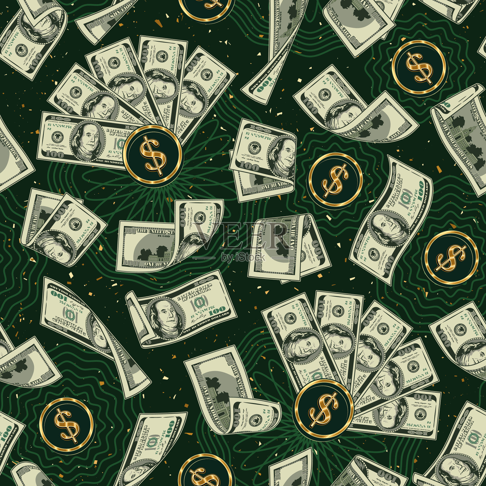 图案与货币扇形100美元钞票插画图片素材