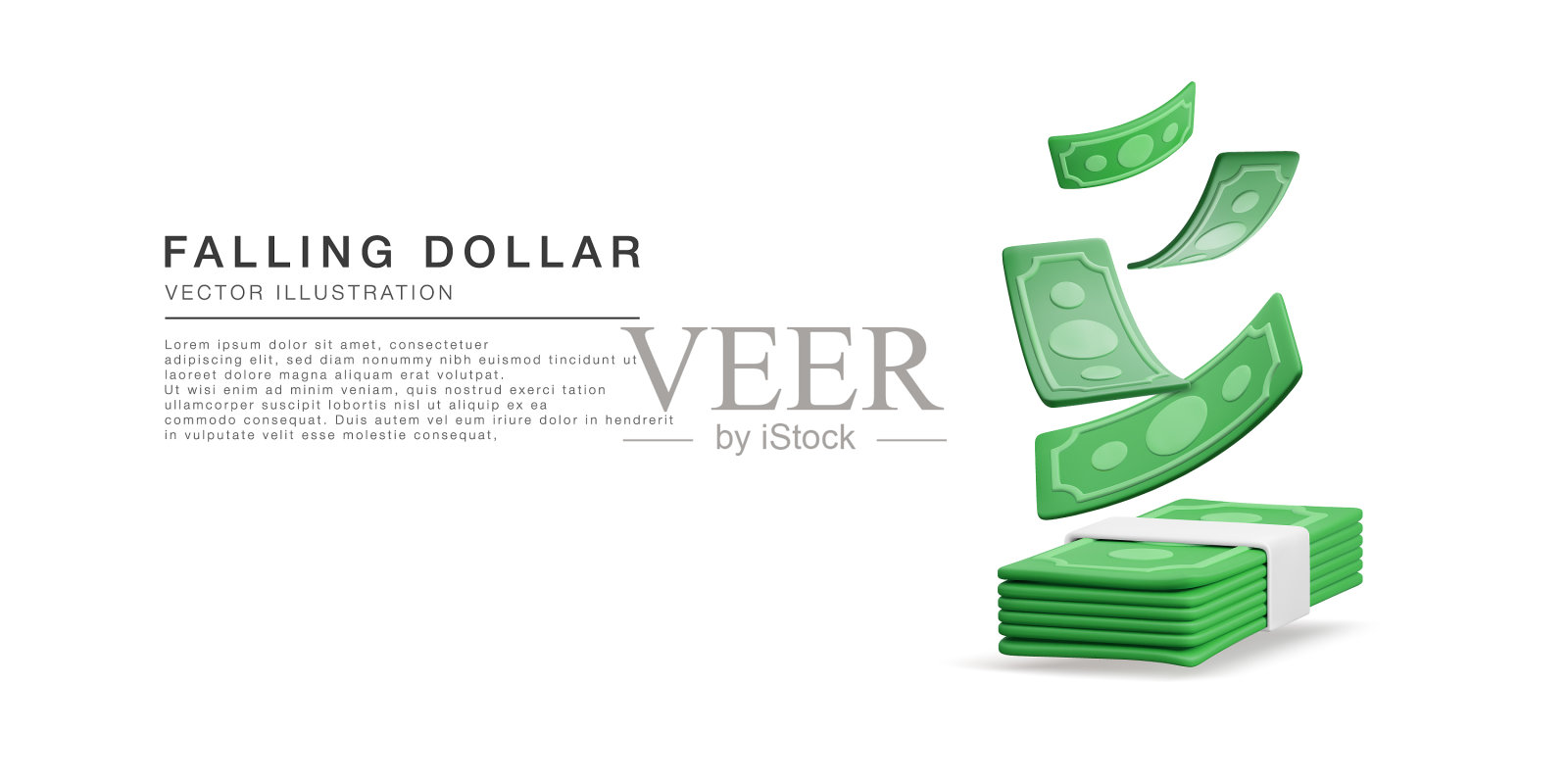 3d现实绿色美元的堆栈插画图片素材
