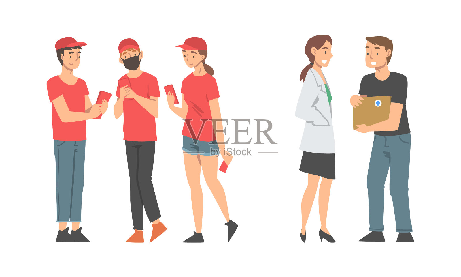 人们志愿者穿着红色制服帮助社会插画图片素材