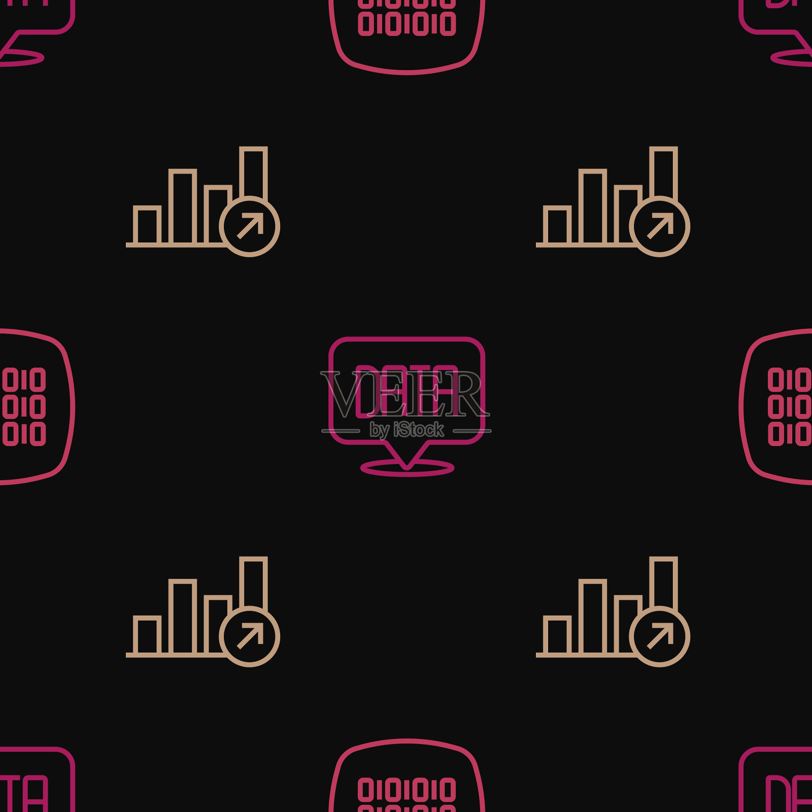 设置行二进制代码财务增长和数据图标素材