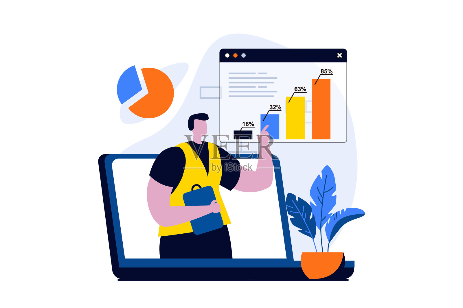 数据分析概念与人场景在平设计元素图片