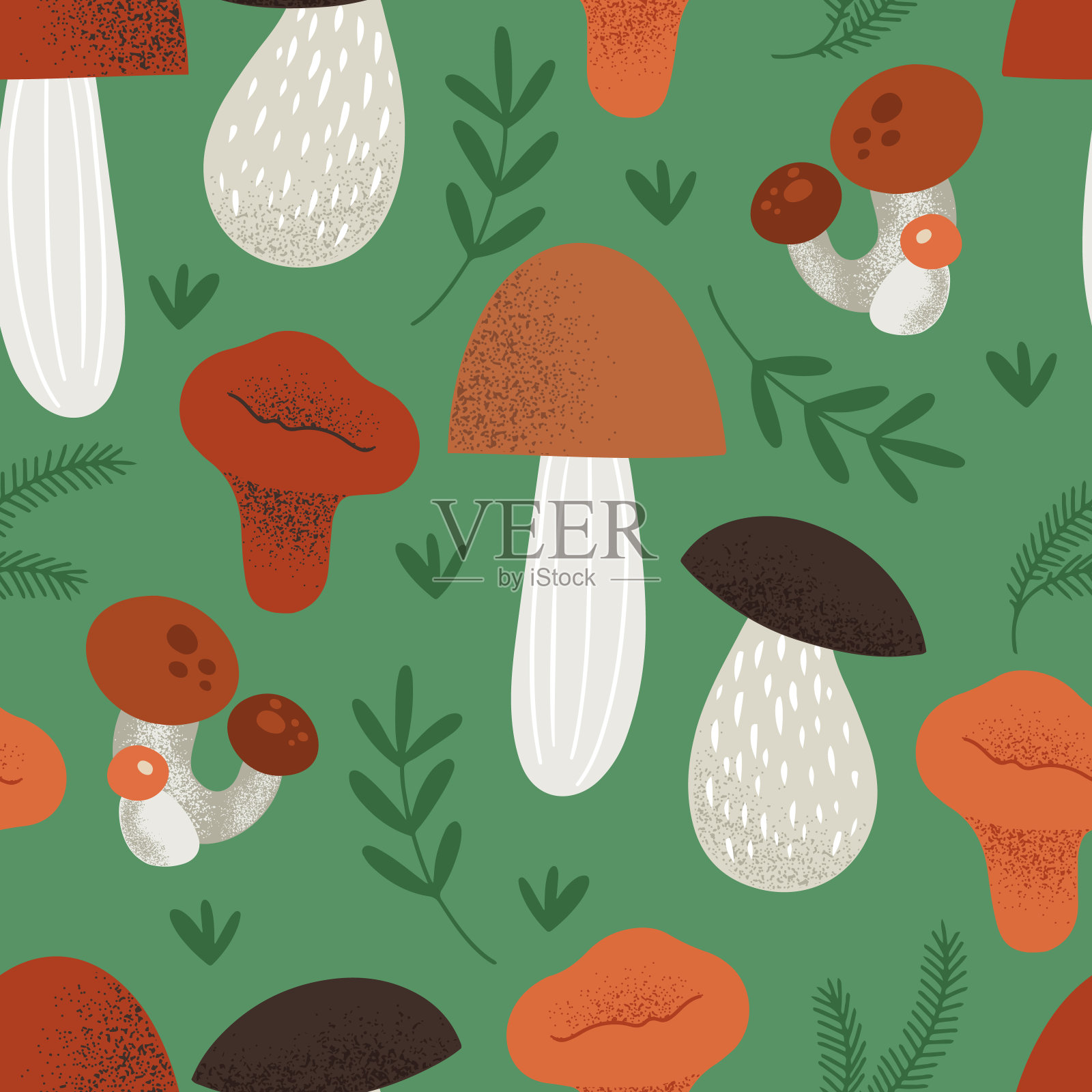 与草甸蘑菇无缝模式插画图片素材