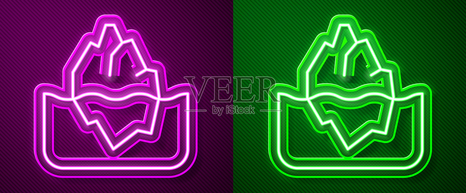 发光的霓虹灯线冰山图标孤立的紫色插画图片素材