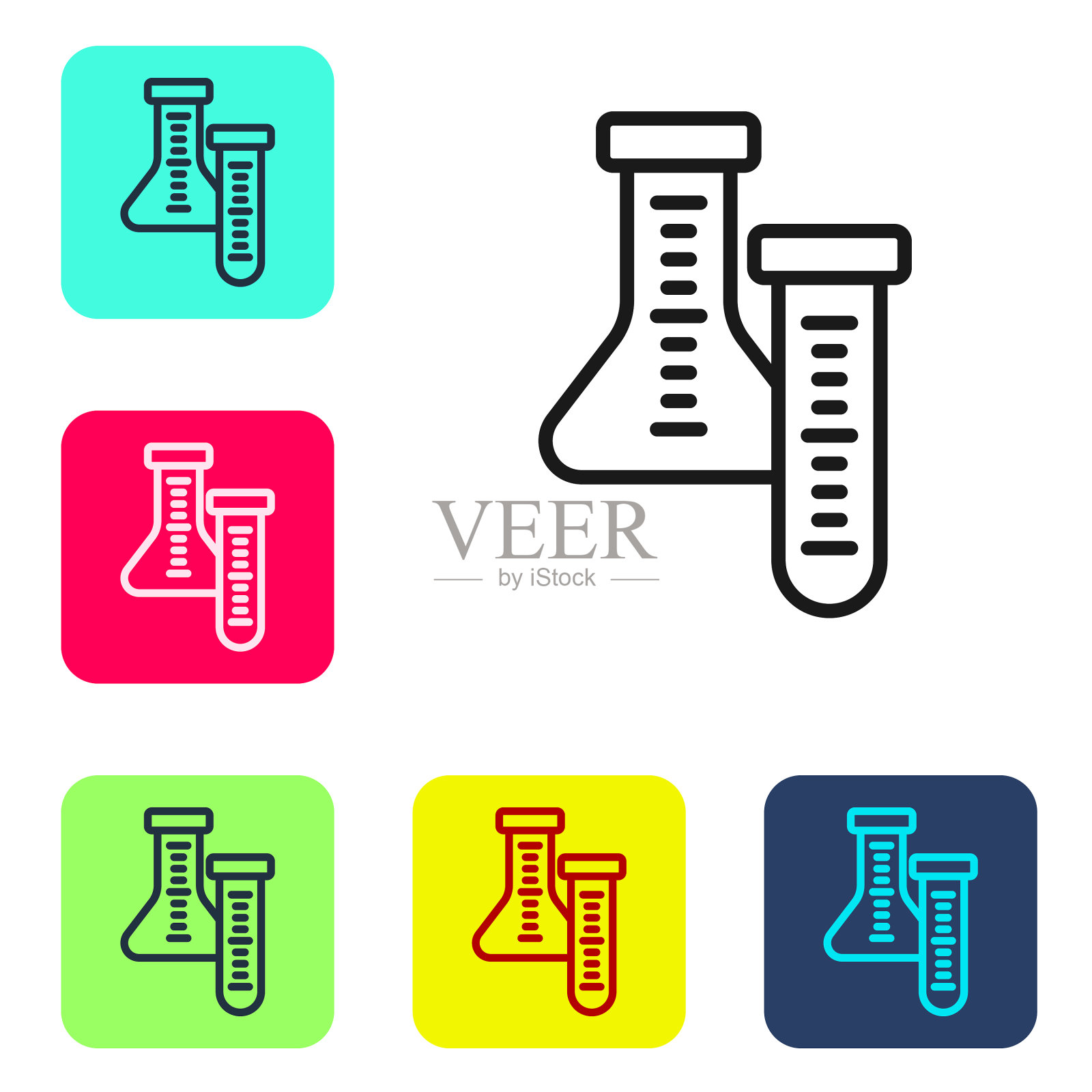黑线试管和烧瓶化学实验室图标素材