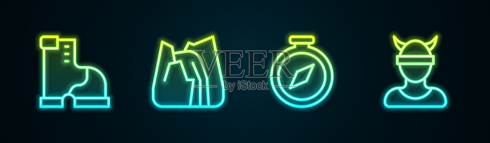 集线冬季保暖靴瀑布罗盘和图标素材