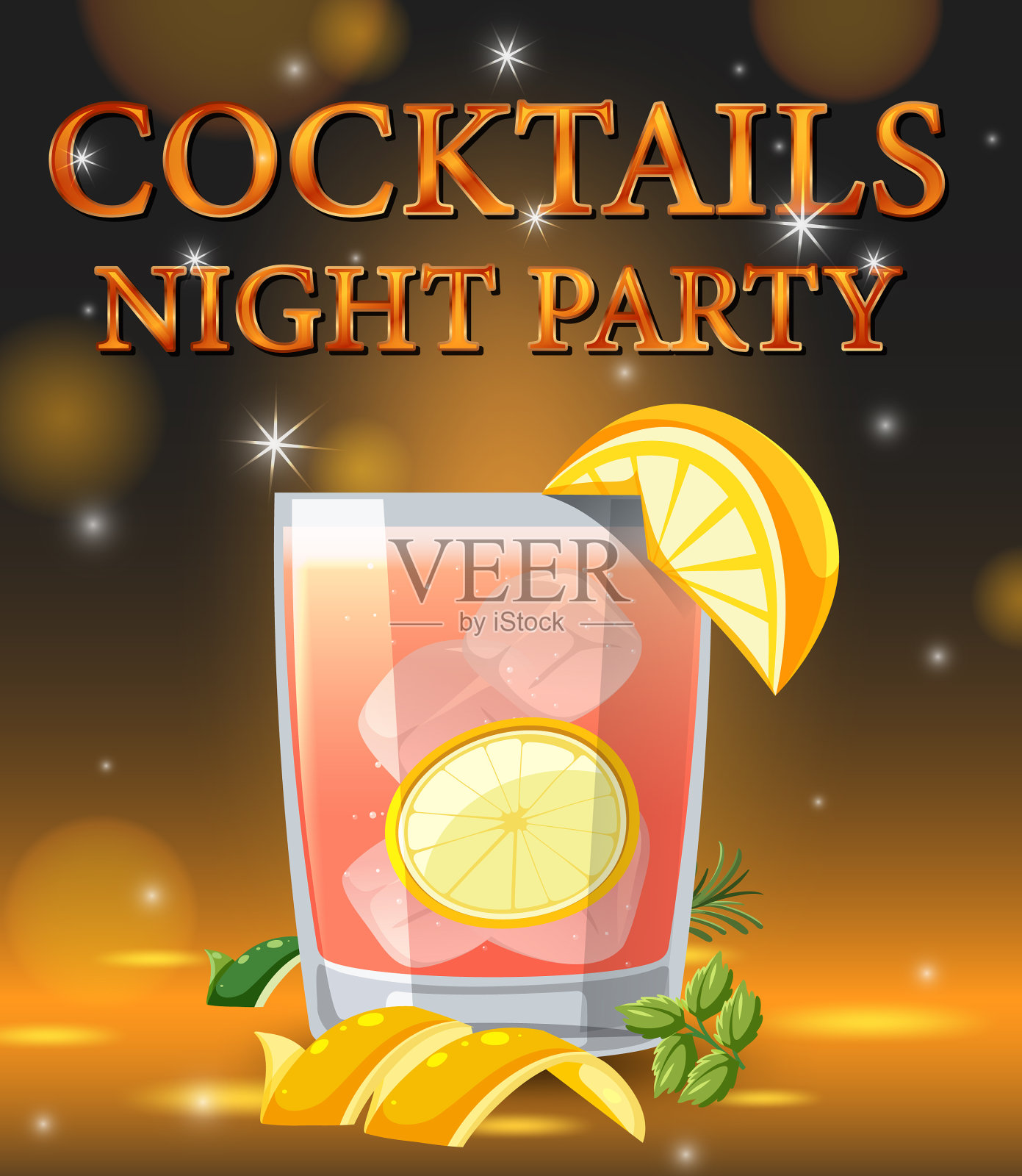 鸡尾酒在闪闪发光的背景玻璃插画图片素材