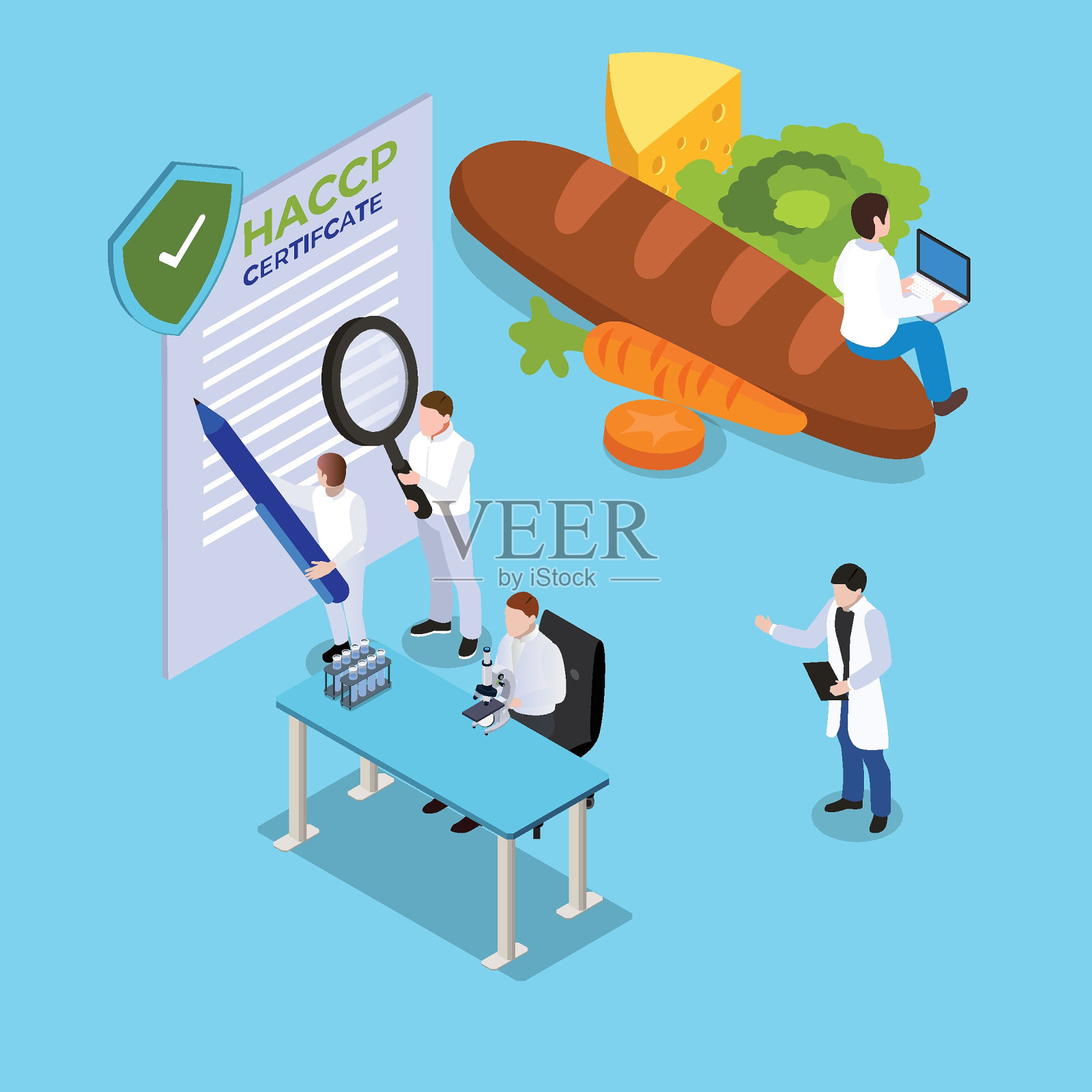 Haccp危害分析和关键控制点等距三维插画图片素材