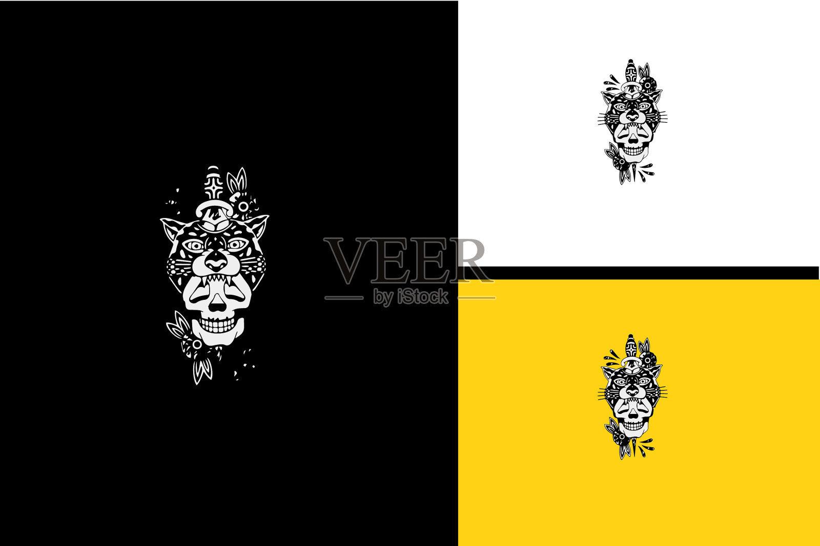 头虎剑黑白插画图片素材