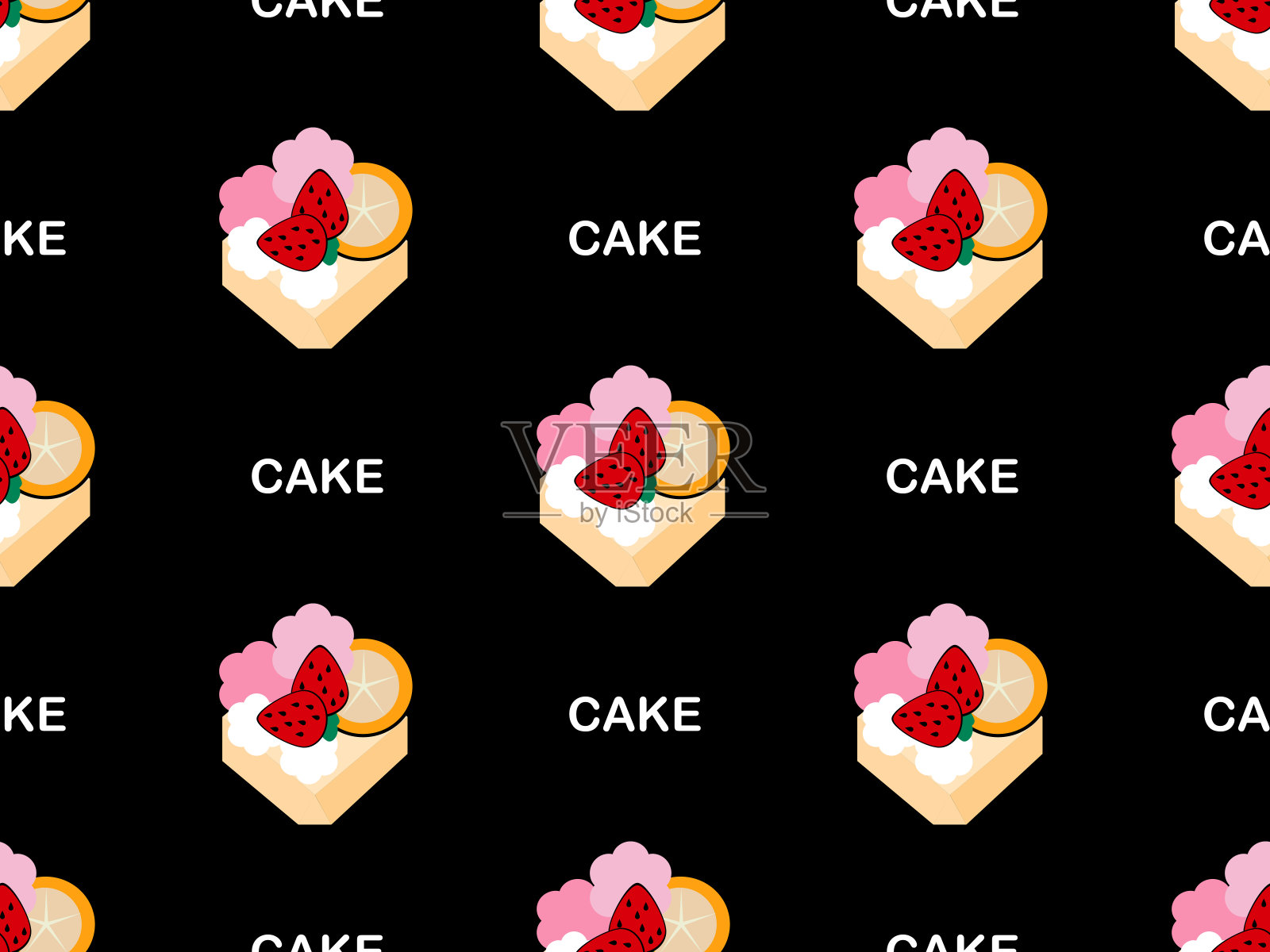 蛋糕无缝模式的黑色背景图标素材