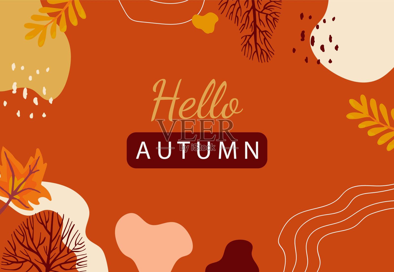 橙色的秋天背景与树，森林插画图片素材