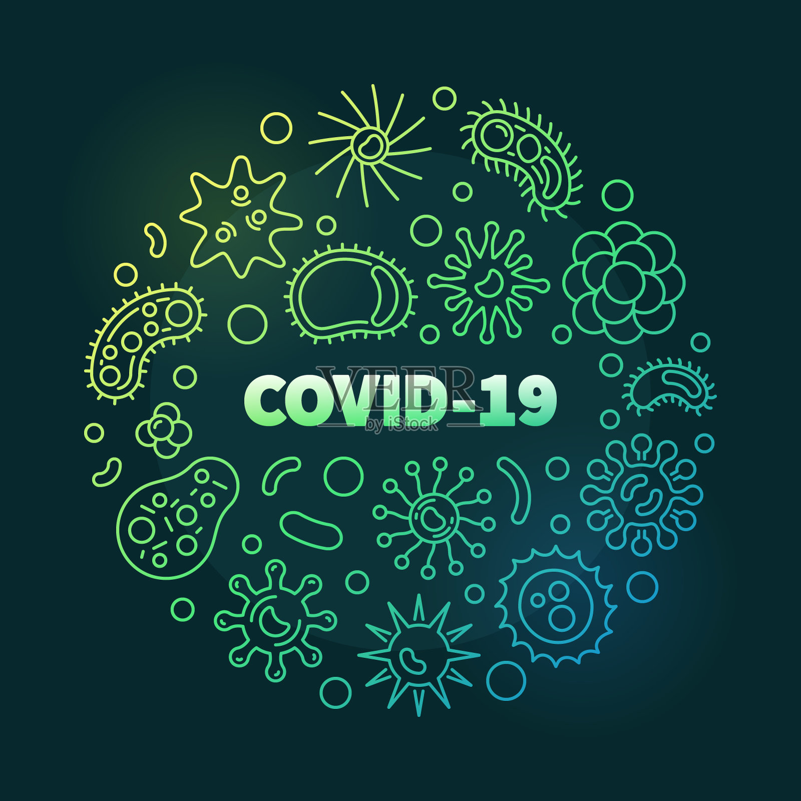 COVID-19圆形彩色轮廓矢量插图设计元素图片