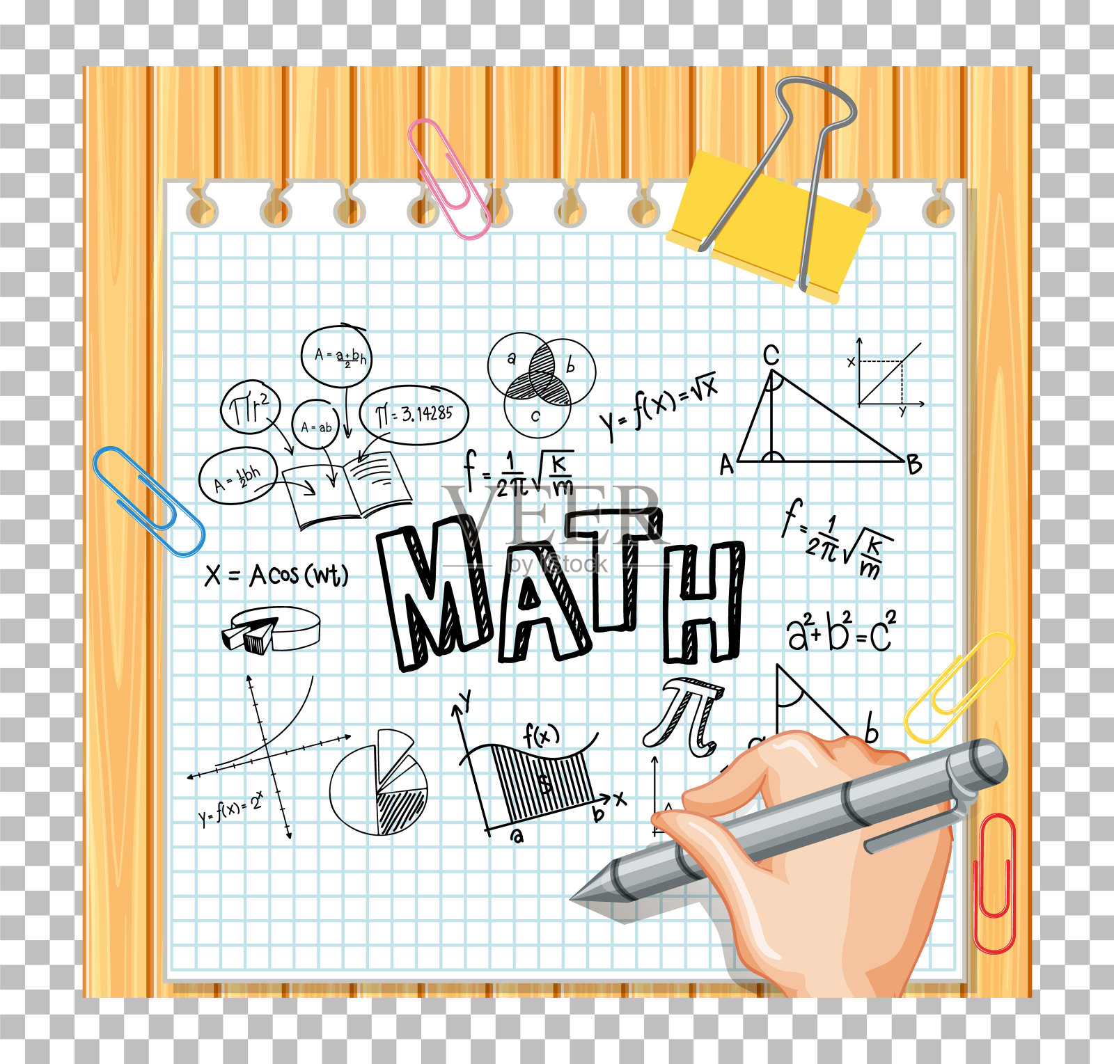 在木板上手写数学公式插画图片素材