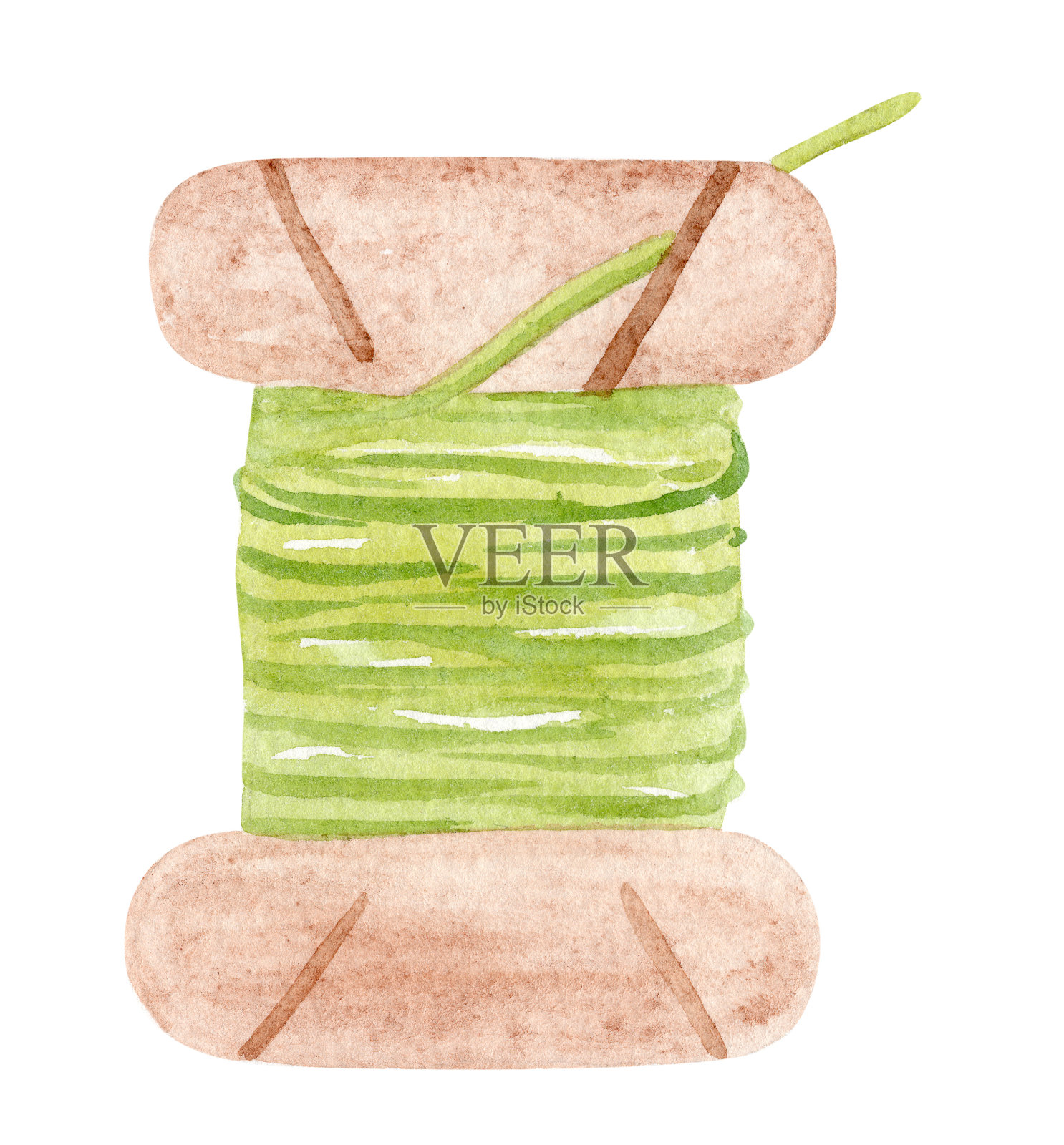 水彩绿色线轴孤立在白色插画图片素材