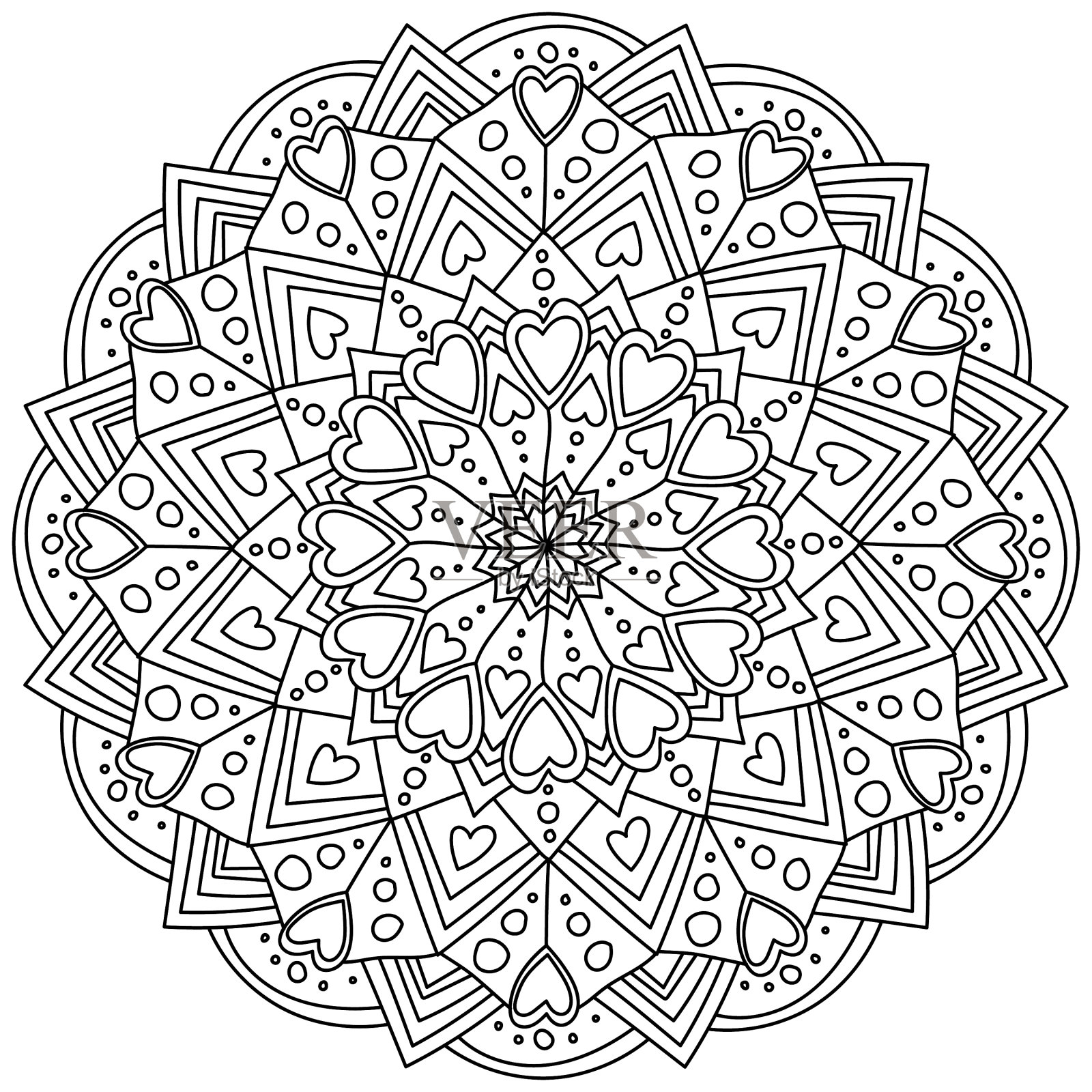 幻想曼荼罗，有心形圆圈和华丽的装饰设计元素图片