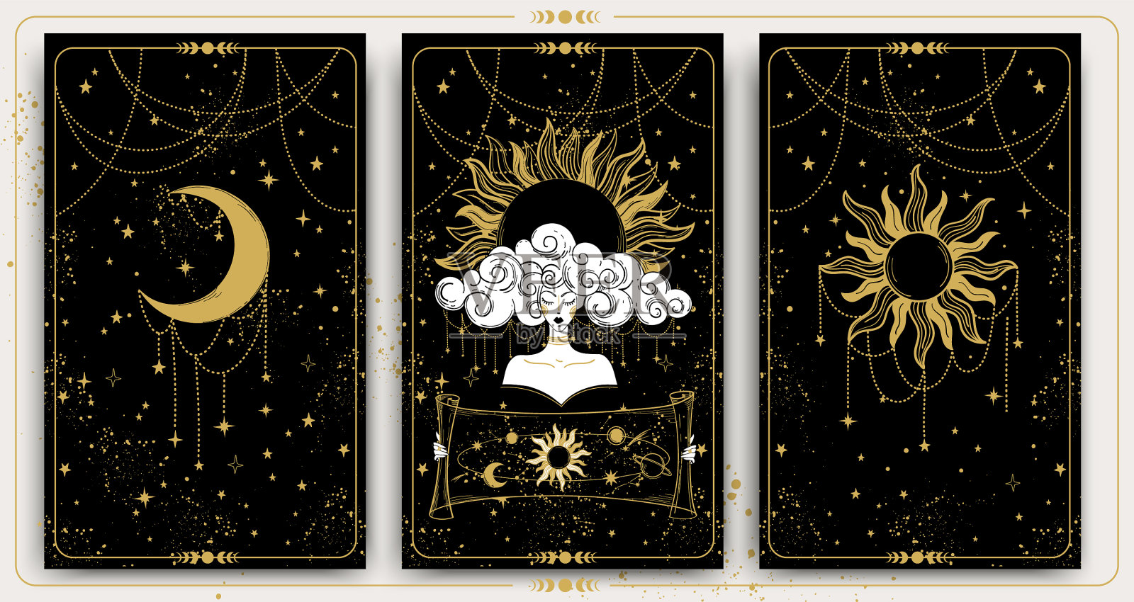 波西米亚海报的占星术塔罗牌秘传插画图片素材