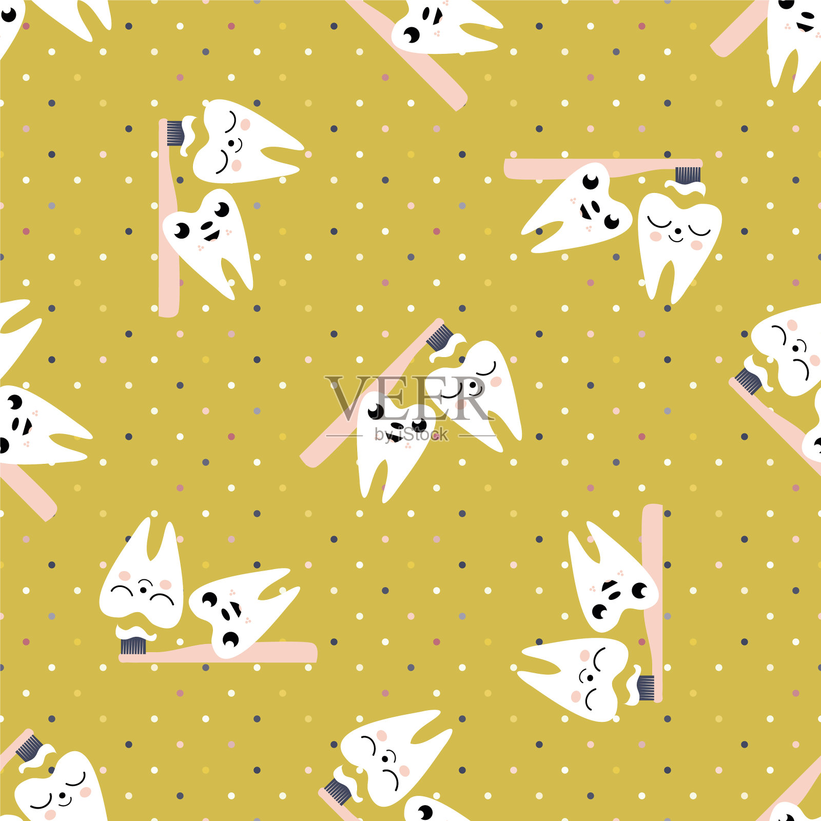 卡哇伊牙孩子的牙齿保健教育插画图片素材