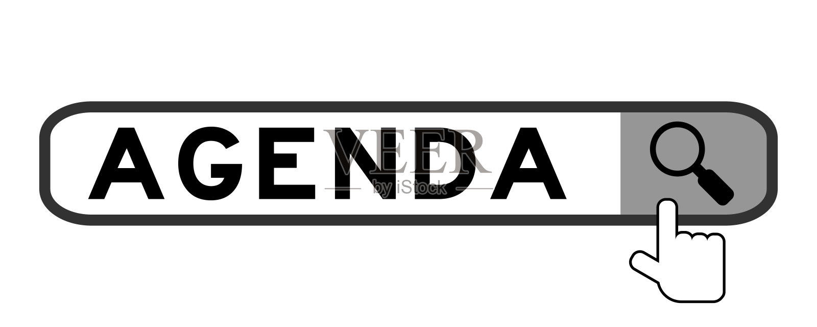 搜索横幅在文字议程与移交放大镜图标在白色背景插画图片素材