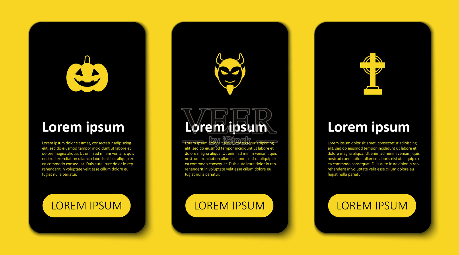 墓碑上刻有十字魔鬼头和南瓜插画图片素材