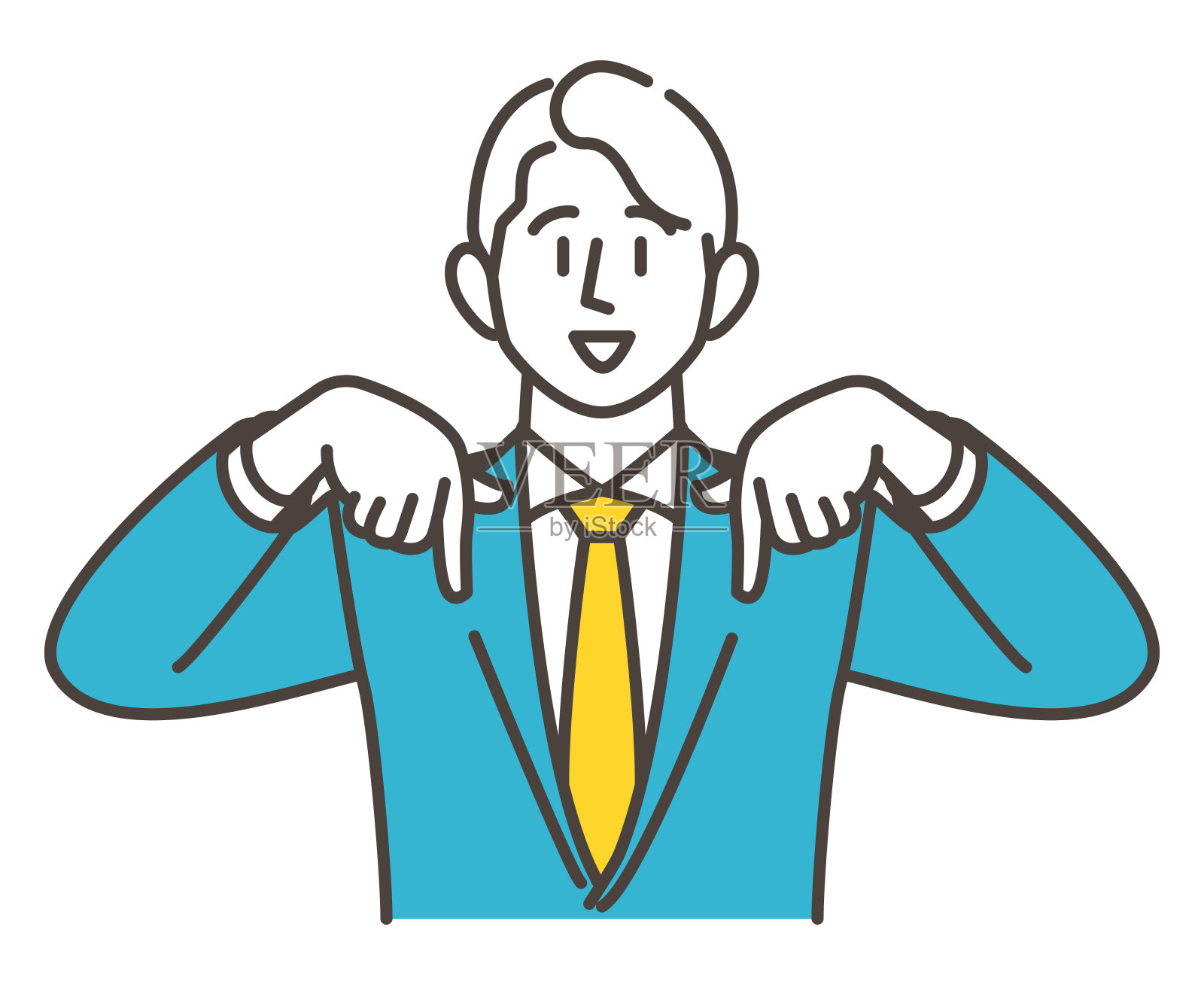 年轻的男性商人指向下面介绍一些东西[矢量插图插画图片素材