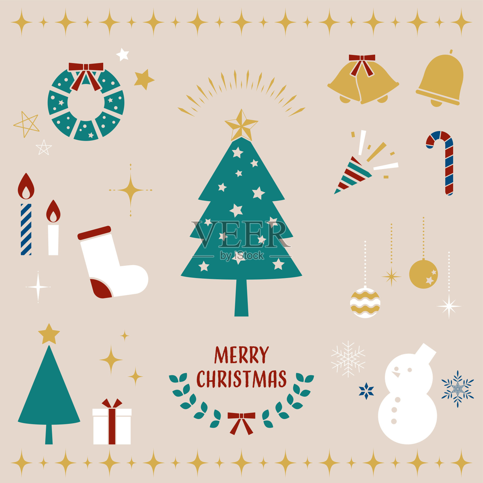 一套彩色可爱的圣诞插图插画图片素材