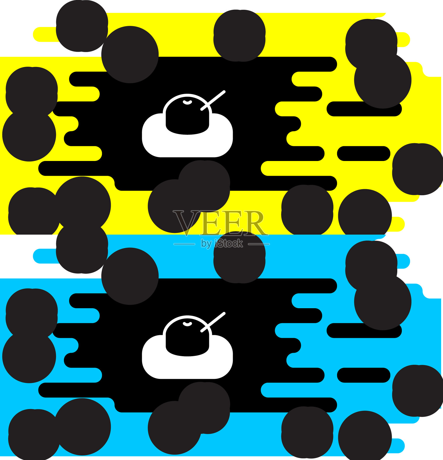 白色的麻糬图标被隔离在黑色背景上插画图片素材