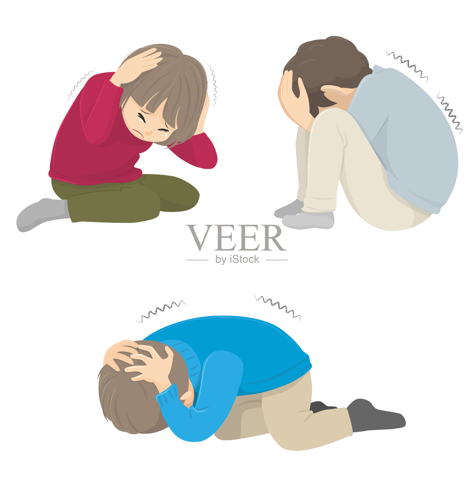 一组惊恐的蹲着的人的插图插画图片素材