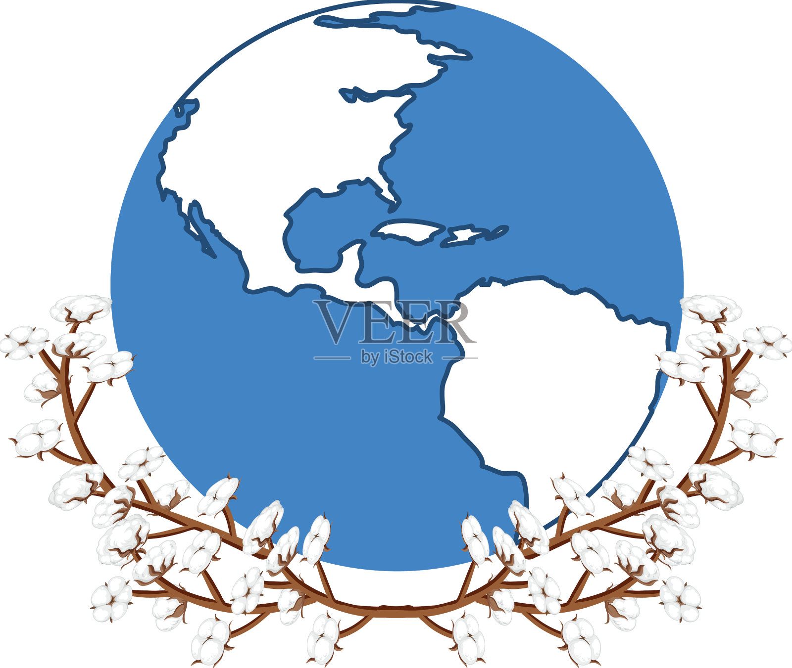 地球上有棉花花插画图片素材