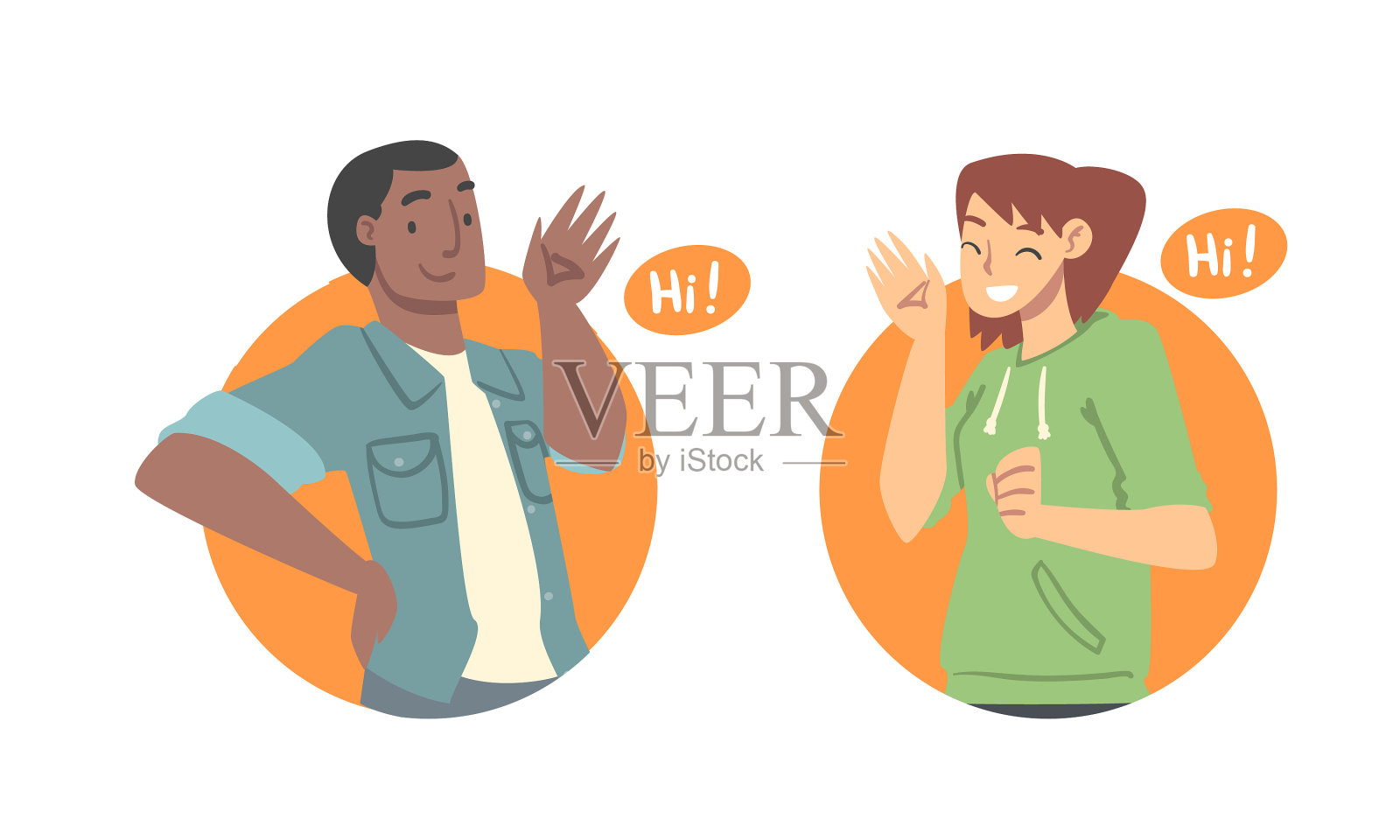年轻男女微笑着打招呼设计元素图片