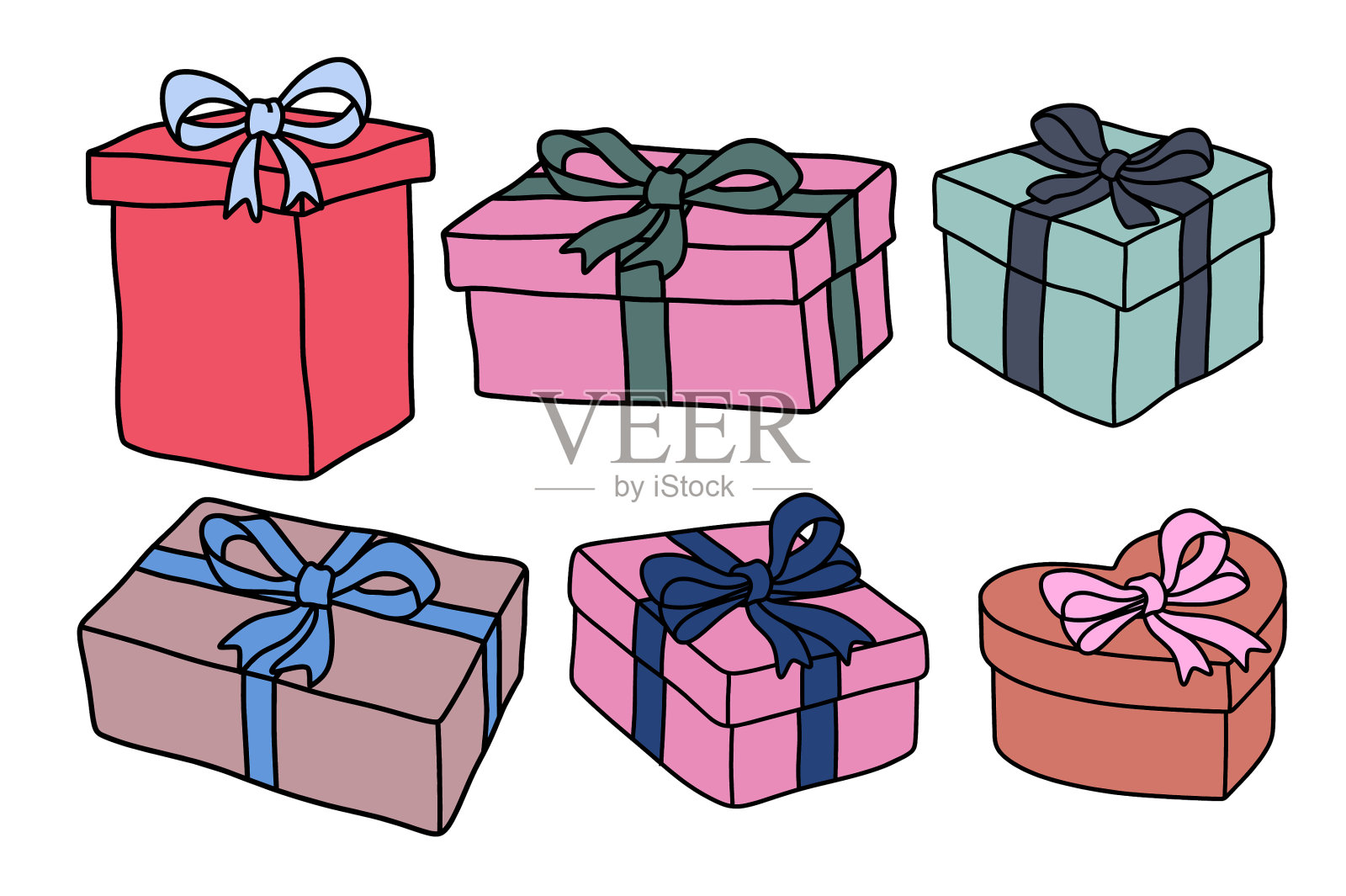 彩色涂鸦或手绘风格的彩色礼盒。矢量图插画图片素材