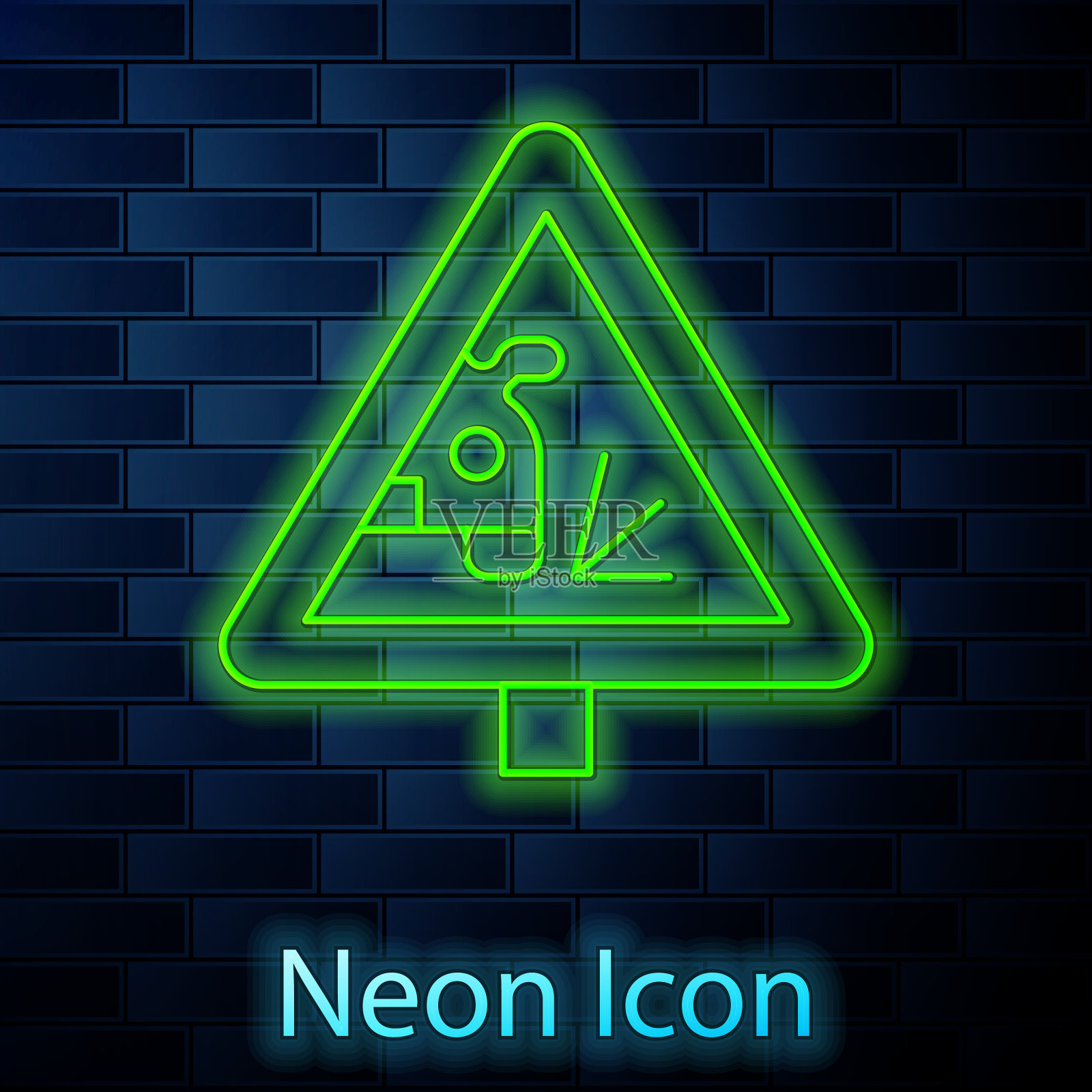 发光的霓虹灯线警告路牌扔石头插画图片素材