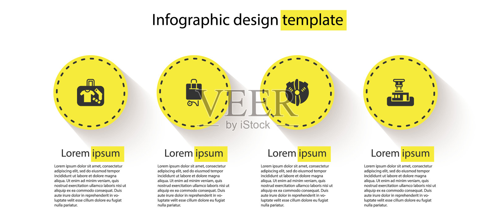 设置行李箱飞机螺旋桨和机场插画图片素材