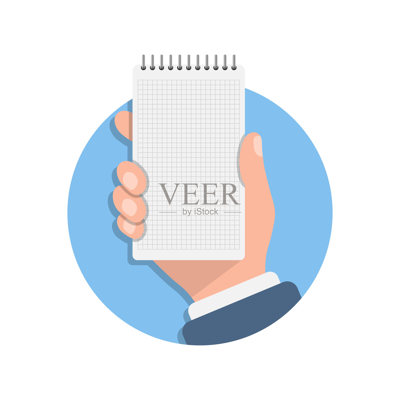 笔记本在手，在平样式的纸张上设计元素图片