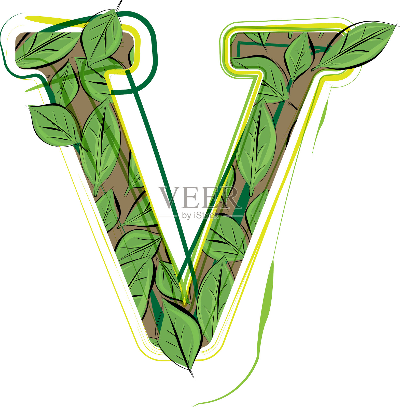 绿叶字母字母v设计元素图片