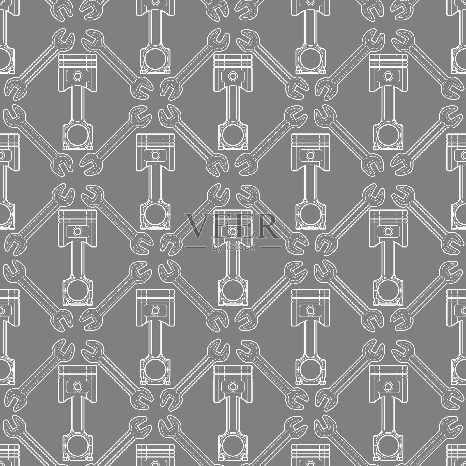 发动机活塞和扳手图案无缝。摩托车活塞背景。汽车厂房结构插画图片素材