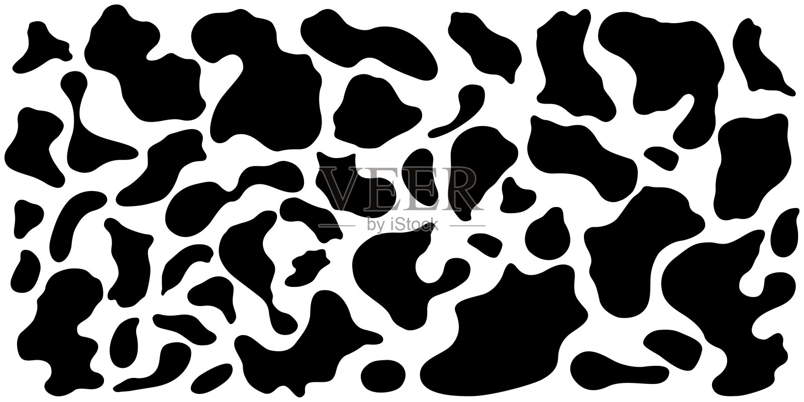 黑白相间的牛斑。奶牛打印元素设置。动物图案印花元素。插画图片素材