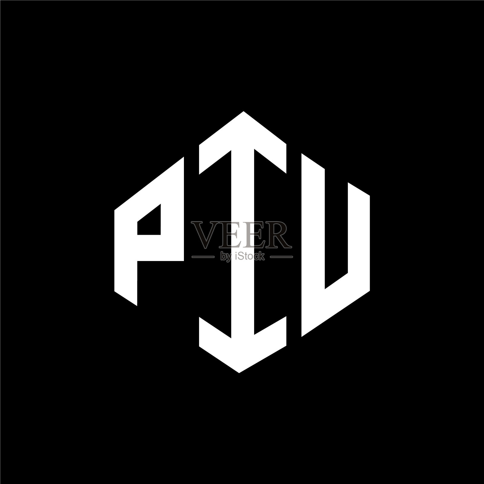 标志Piu字母设计采用多边形Piu形状插画图片素材