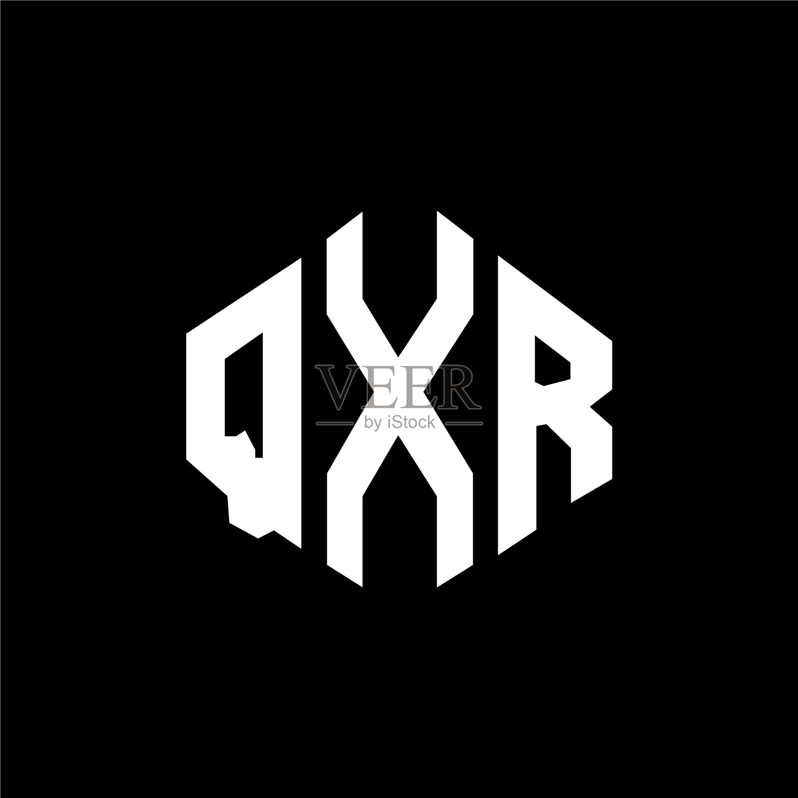 QXR字母标志设计，配合多边形形状QXR插画图片素材