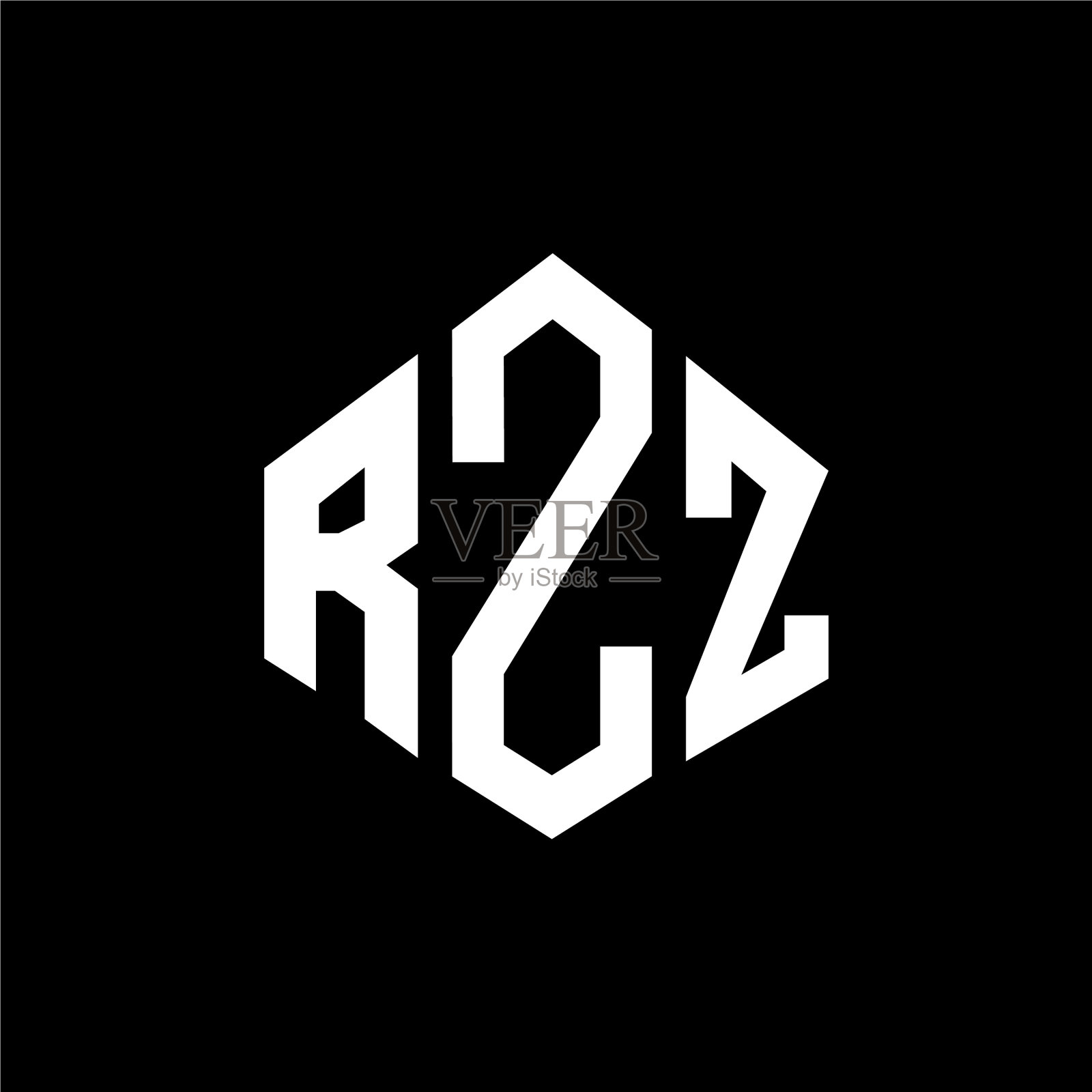 RZZ字母标志设计，带有RZZ多边形形状插画图片素材