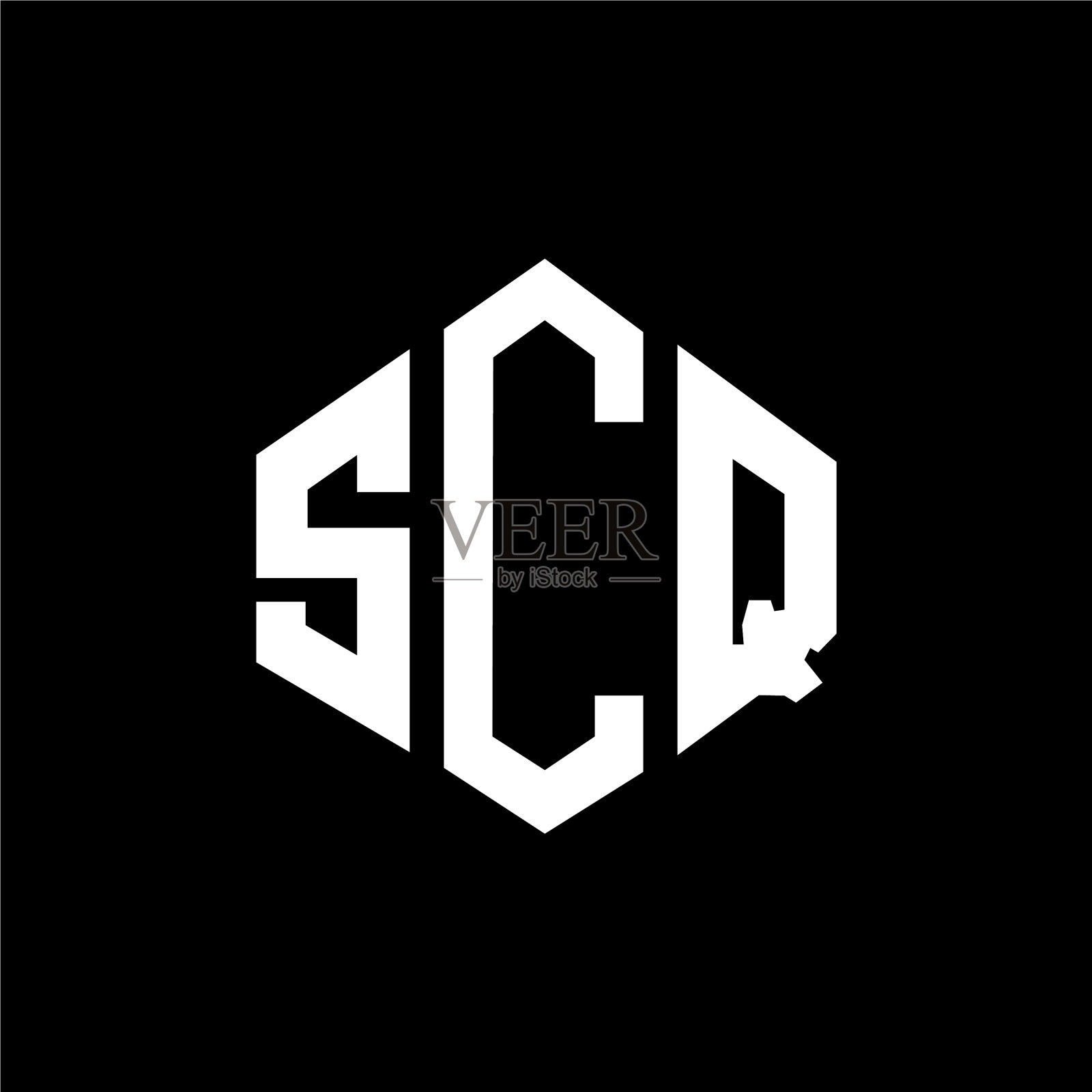 SCQ字母标志设计采用多边形SCQ形状插画图片素材