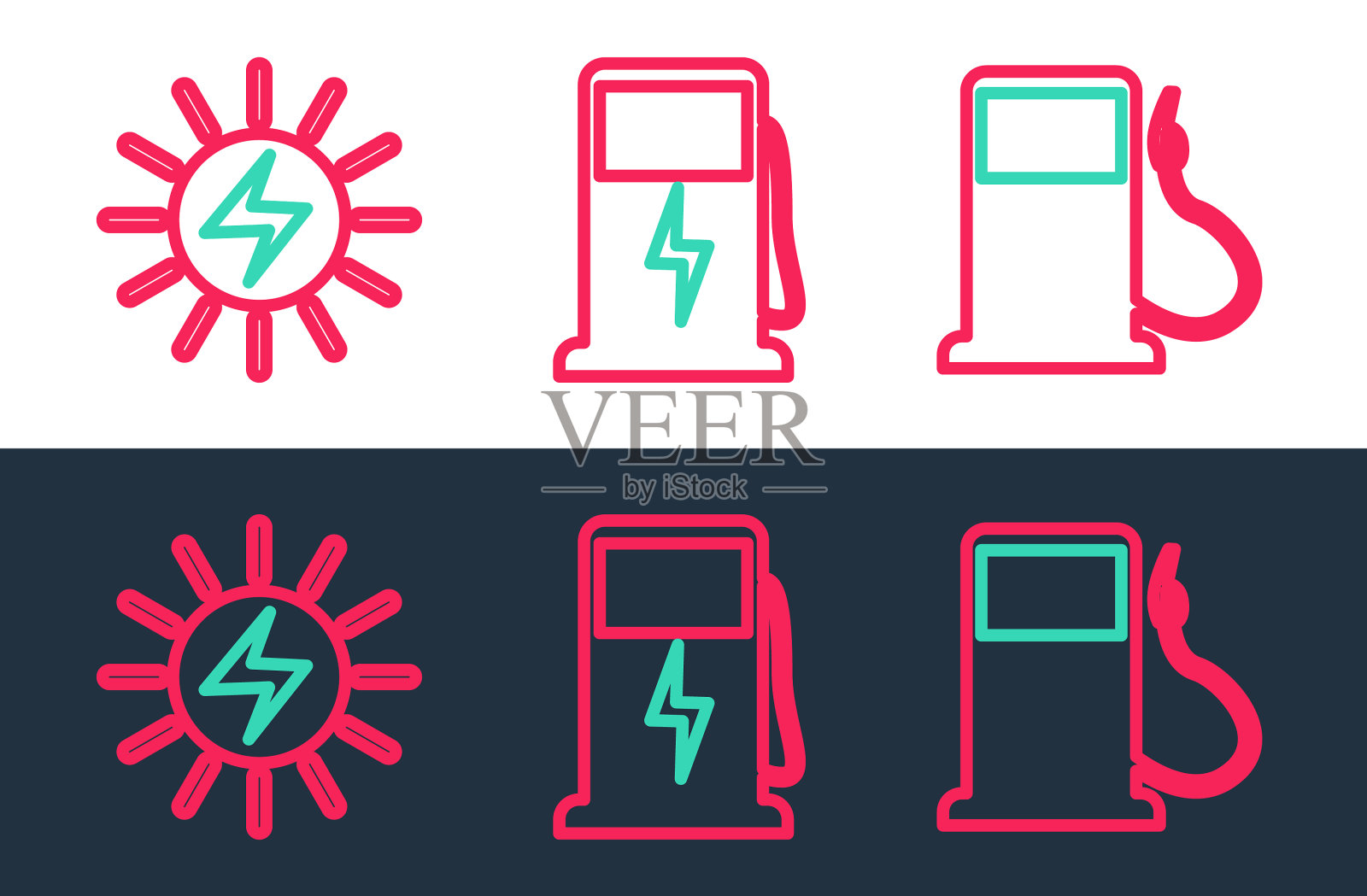 设置线汽油或加油站太阳能电池板图标素材