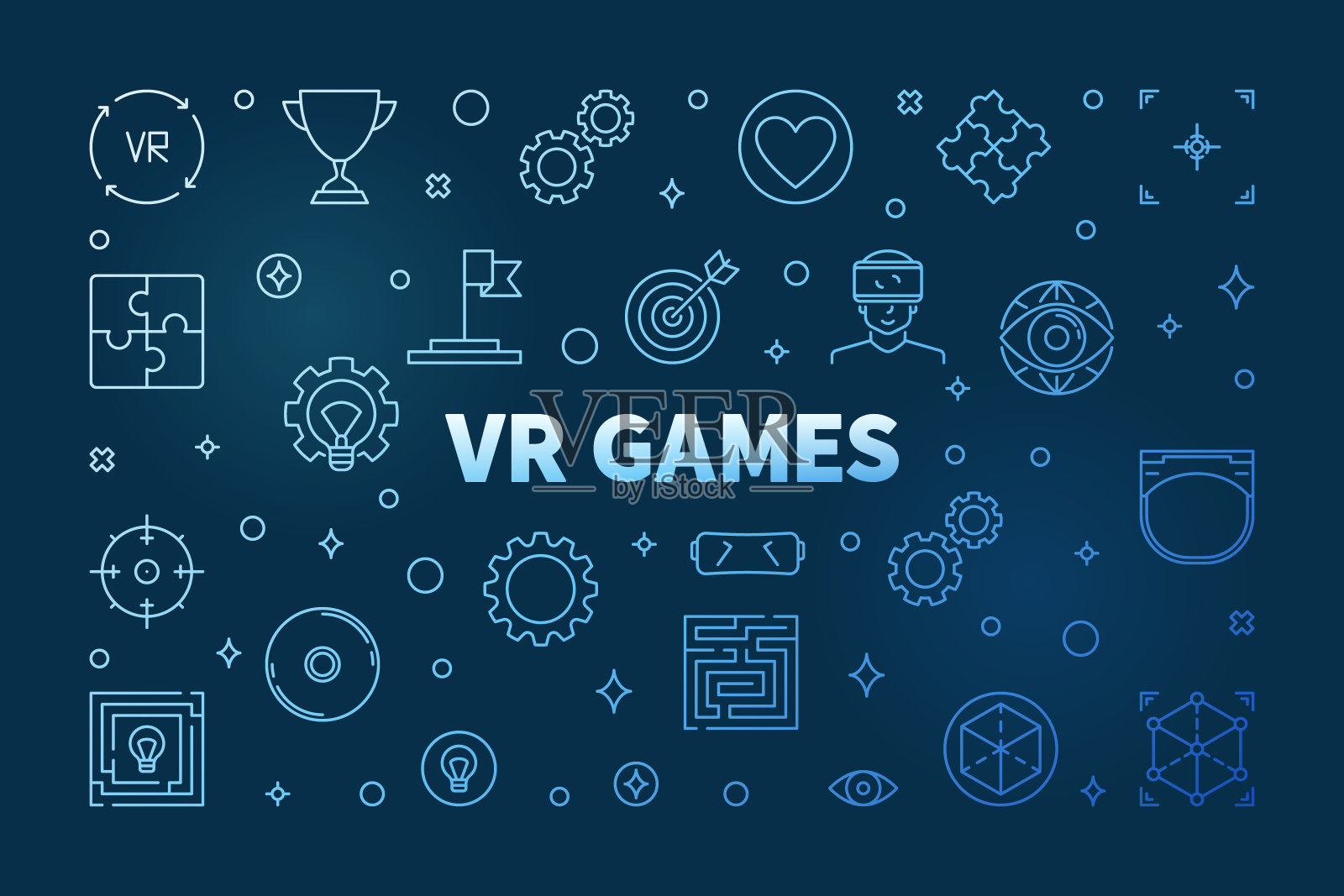 VR游戏矢量概念水平轮廓蓝色插图插画图片素材