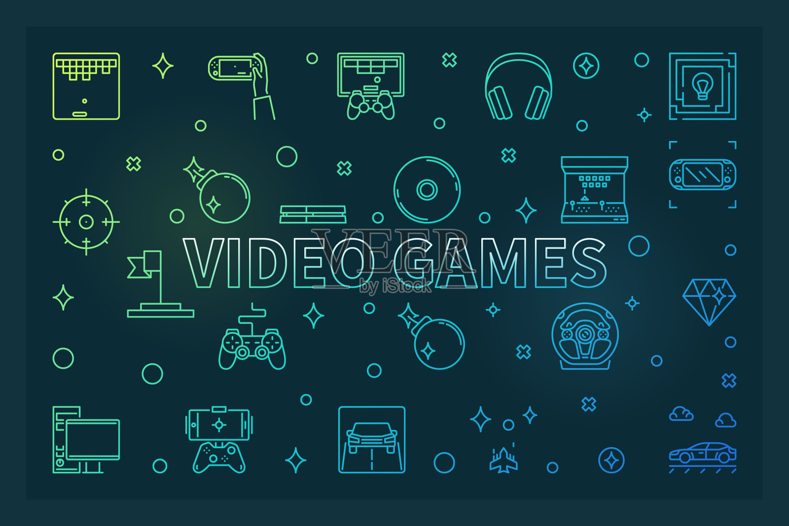 电子游戏矢量彩色线性横幅或插图插画图片素材