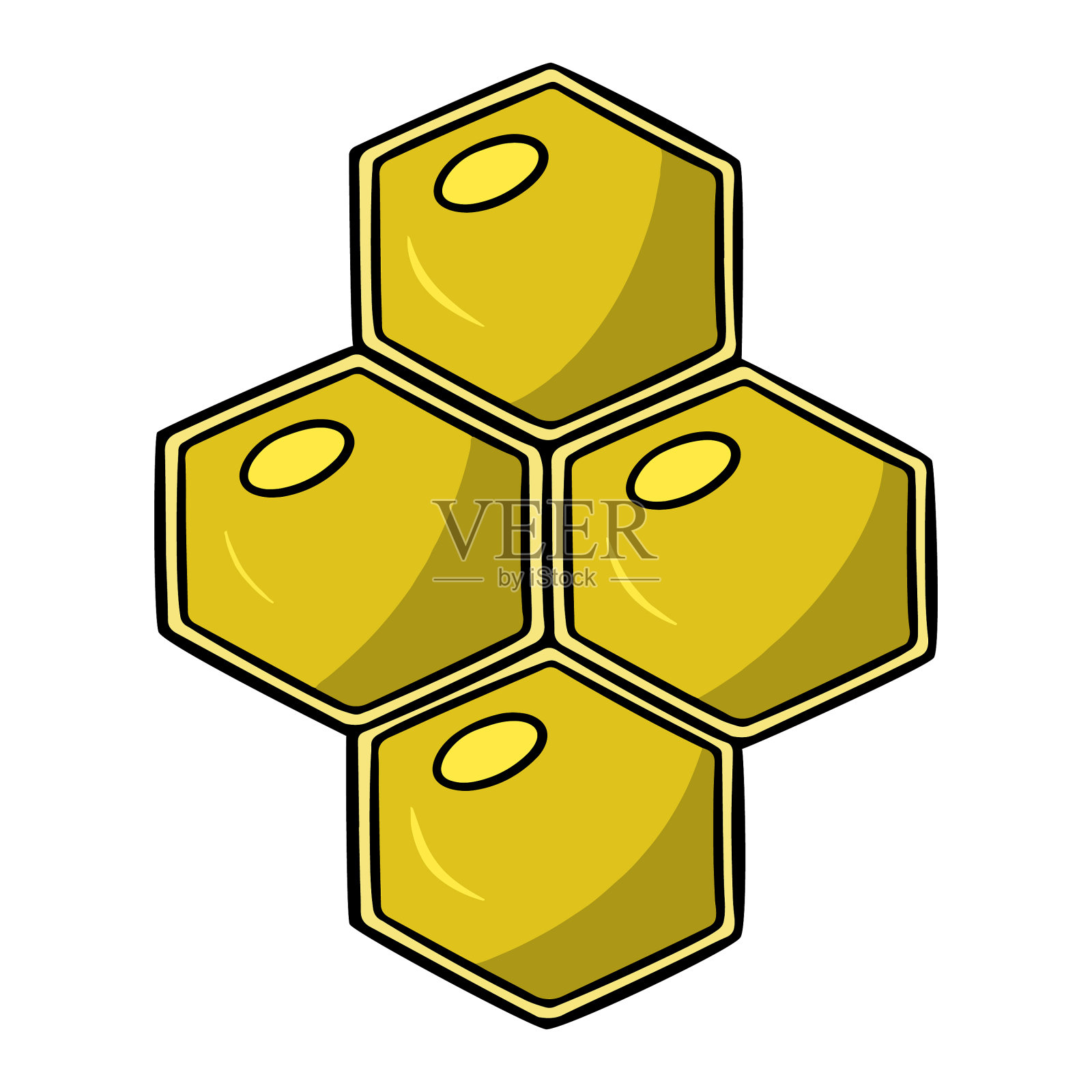 四个带着蜂蜜的亮黄色蜂巢设计元素图片