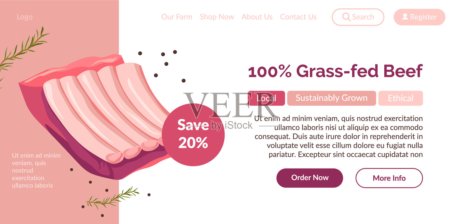 草饲牛肉天然有机餐网站插画图片素材