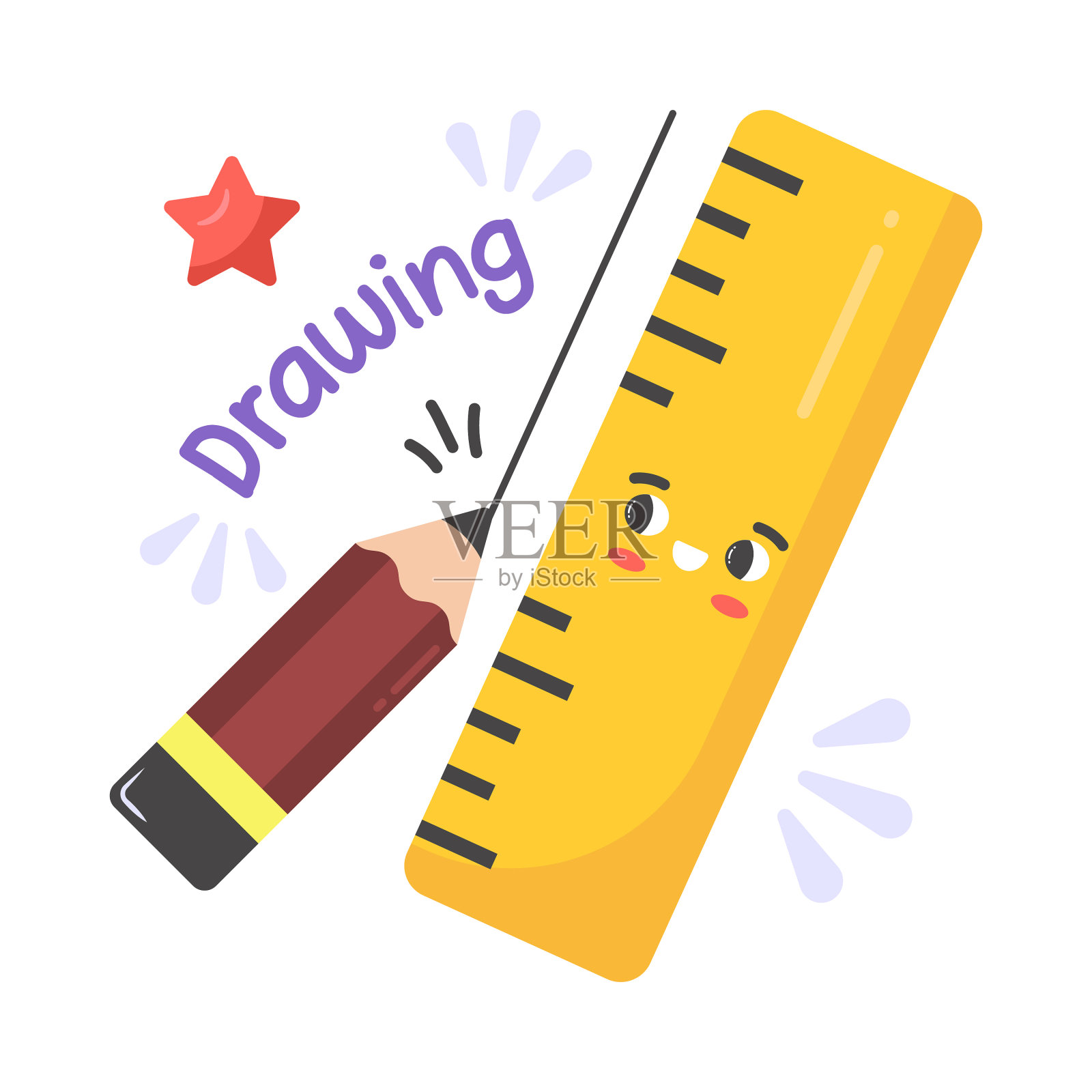 铅笔和尺子贴纸教育现代简单插画图片素材