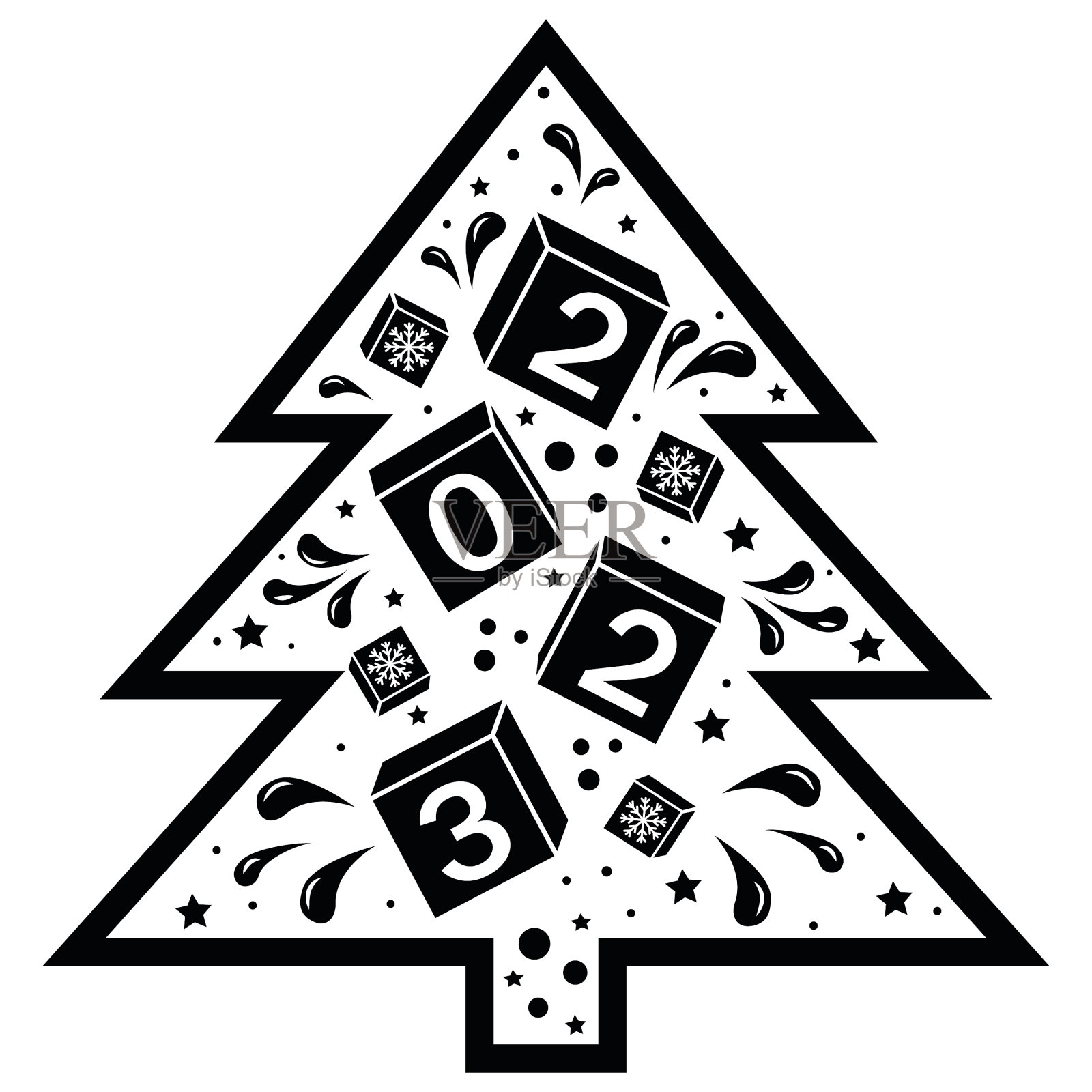 2023和图案的圣诞树设计元素图片