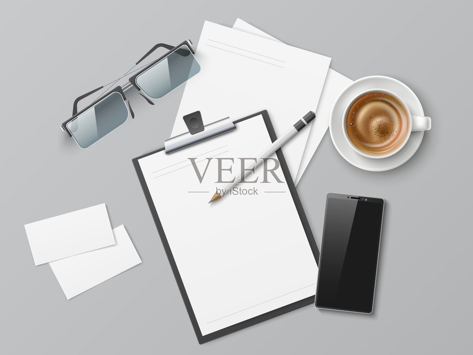 现实桌面俯视图办公室工作人员插画图片素材