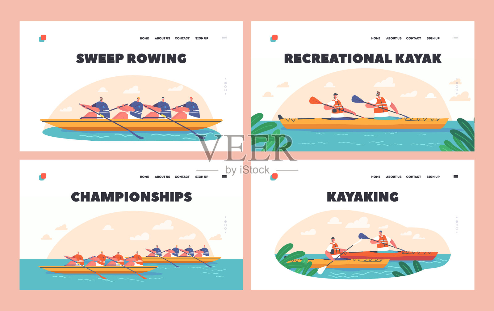 皮划艇、独木舟或漂流运动休闲插画图片素材