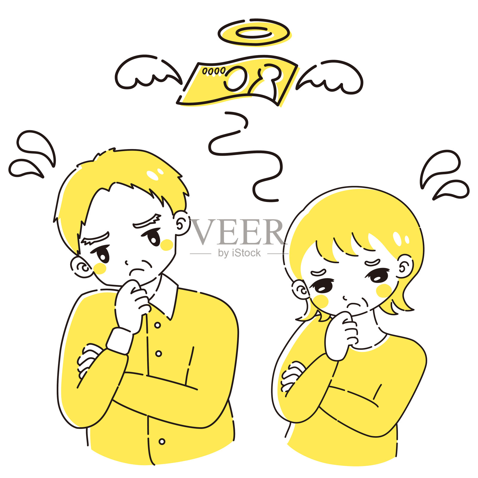 老夫妇担心钱的问题插画图片素材